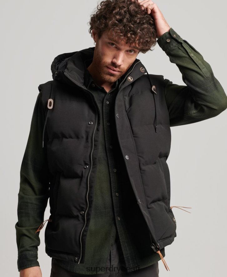 Superdry mehed Everest kapuutsiga puhvis särk B2LT4929 Riietus must