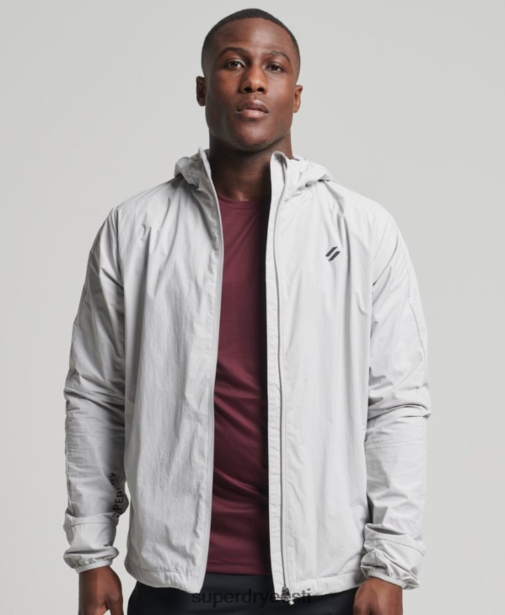 Superdry mehed jooksujakk B2LT45389 Riietus helehall