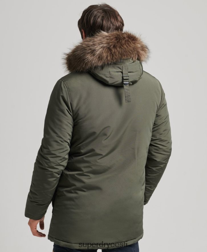 Superdry mehed kapuutsiga everesti kunstkarusnahast park B2LT41006 Riietus roheline