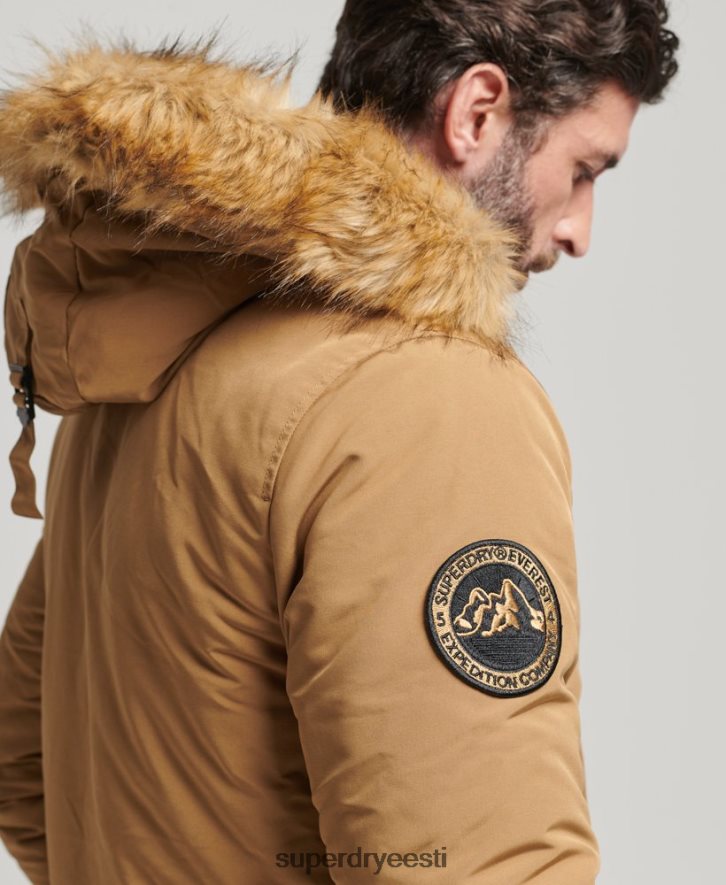 Superdry mehed kapuutsiga everesti kunstkarusnahast park B2LT41008 Riietus pruun