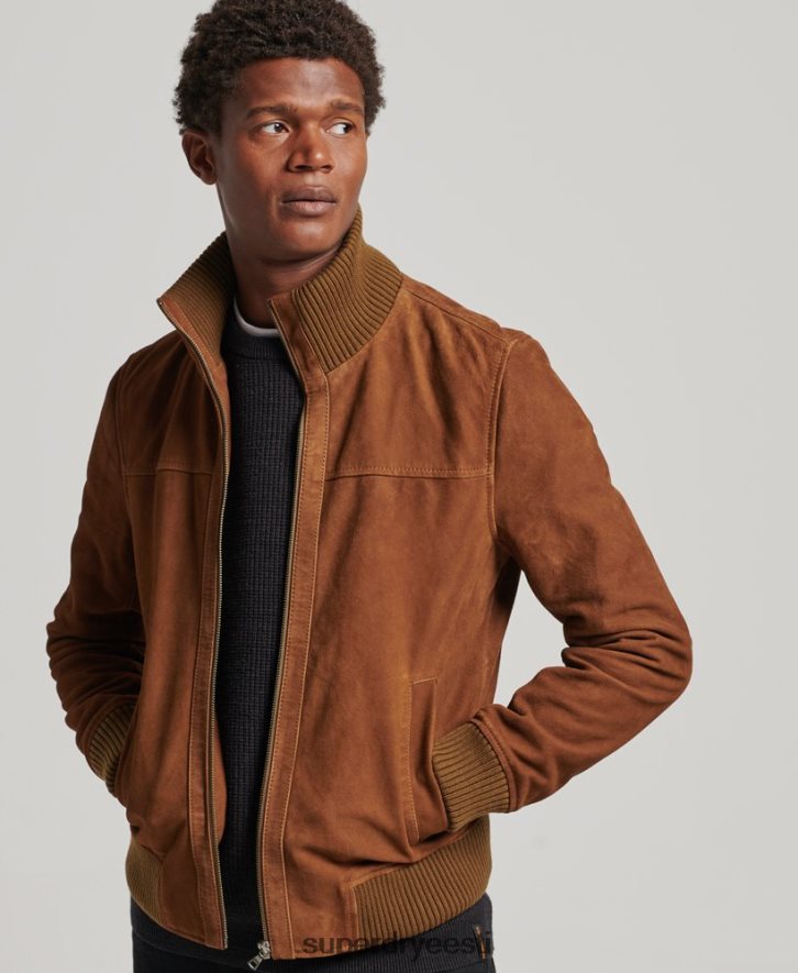 Superdry mehed koo kraega seemisnahast bomberjakk B2LT41128 Riietus tan