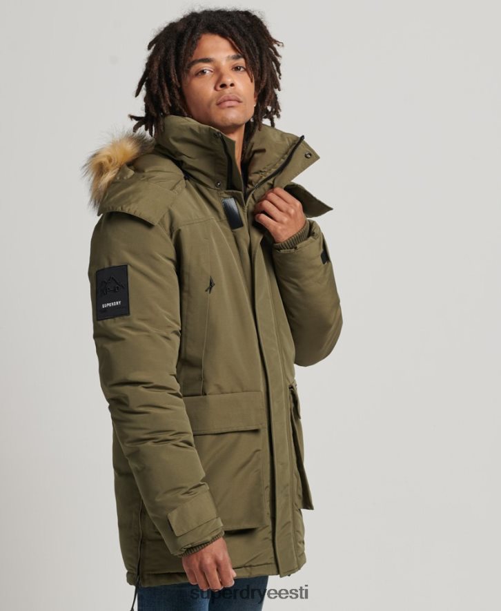 Superdry mehed kunstkarusnahast kapuutsiga everest parkjakk B2LT4999 Riietus khaki