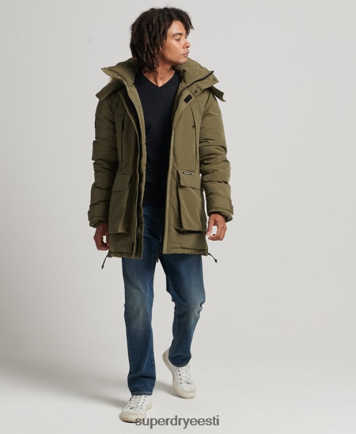 Superdry mehed kunstkarusnahast kapuutsiga everest parkjakk B2LT4999 Riietus khaki