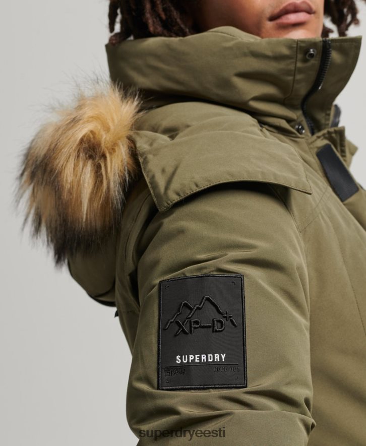 Superdry mehed kunstkarusnahast kapuutsiga everest parkjakk B2LT4999 Riietus khaki