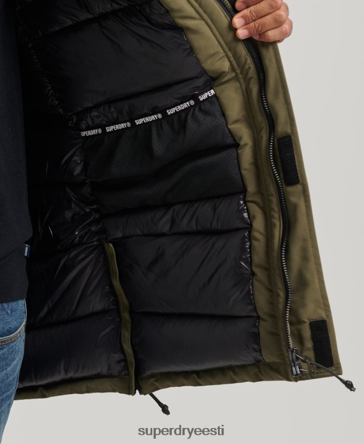 Superdry mehed kunstkarusnahast kapuutsiga everest parkjakk B2LT4999 Riietus khaki