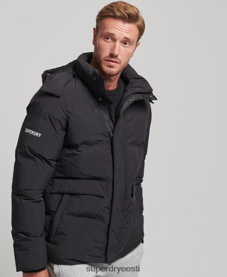 Superdry mehed lühike karbikujuline puhvis jope B2LT44535 Riietus must