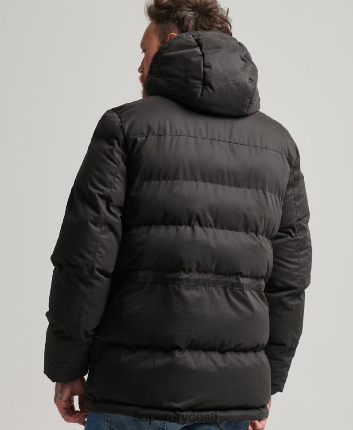 Superdry mehed mikrokiust ekspeditsiooni parka jope B2LT44557 Riietus must