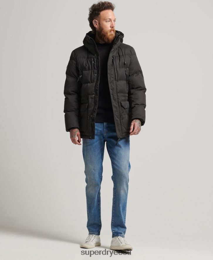 Superdry mehed mikrokiust ekspeditsiooni parka jope B2LT44557 Riietus must