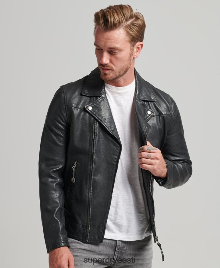 Superdry mehed nahast biker jope B2LT4953 Riietus must