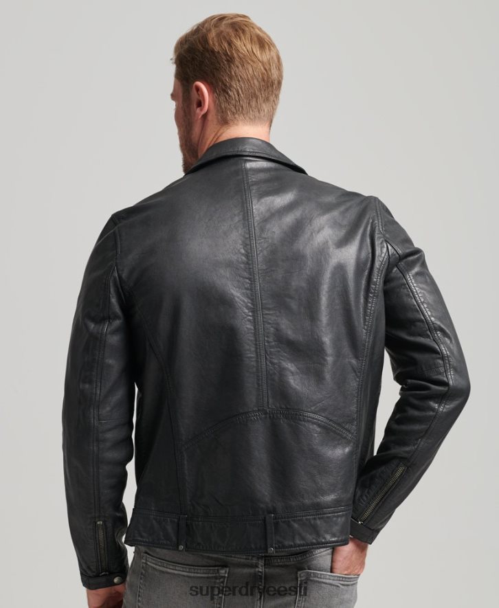 Superdry mehed nahast biker jope B2LT4953 Riietus must