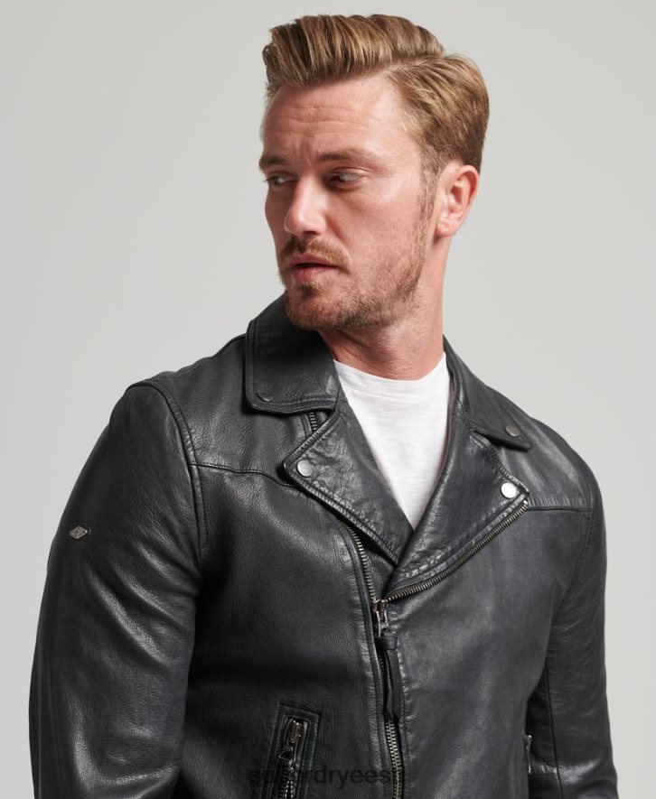 Superdry mehed nahast biker jope B2LT4953 Riietus must