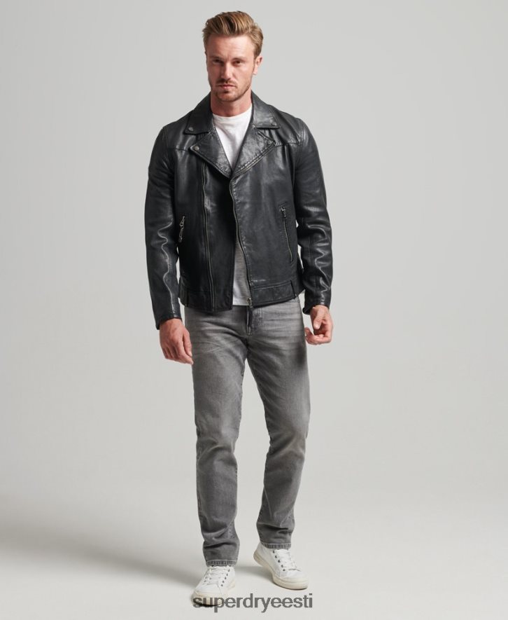 Superdry mehed nahast biker jope B2LT4953 Riietus must