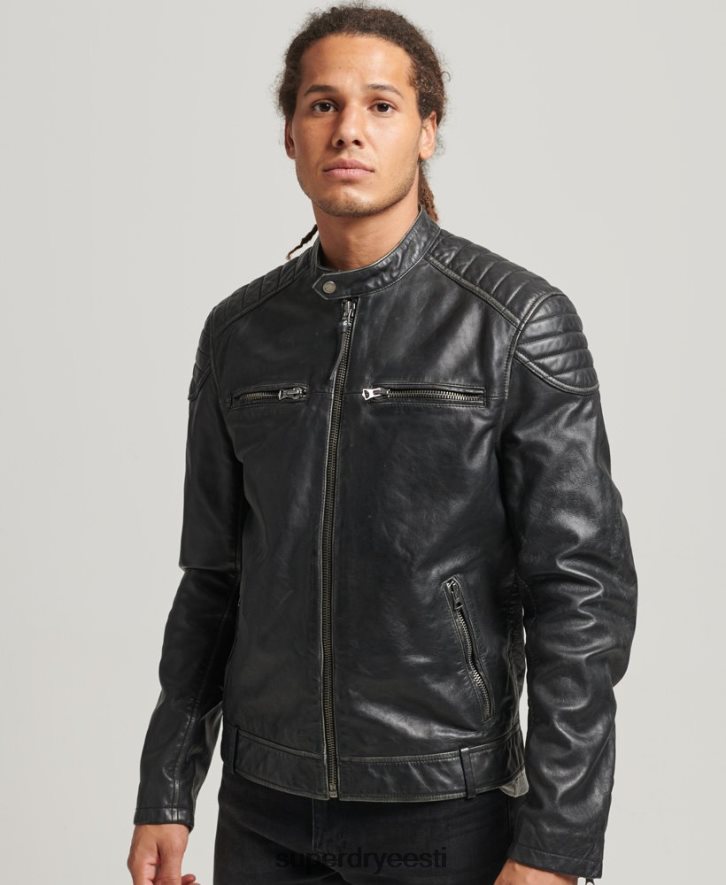 Superdry mehed nahast motosportlase jope B2LT4920 Riietus must