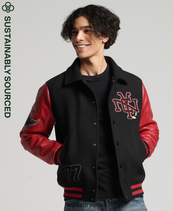 Superdry mehed segatud ülikooli bomber jope B2LT44473 Riietus must