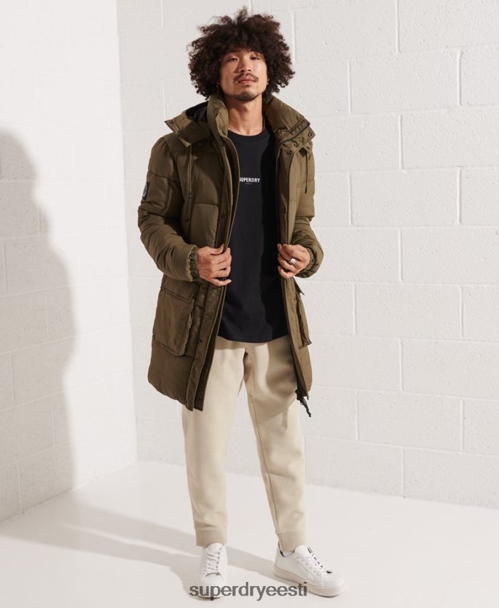 Superdry mehed ekspeditsiooni polsterdatud parkmantel B2LT44502 Riietus khaki