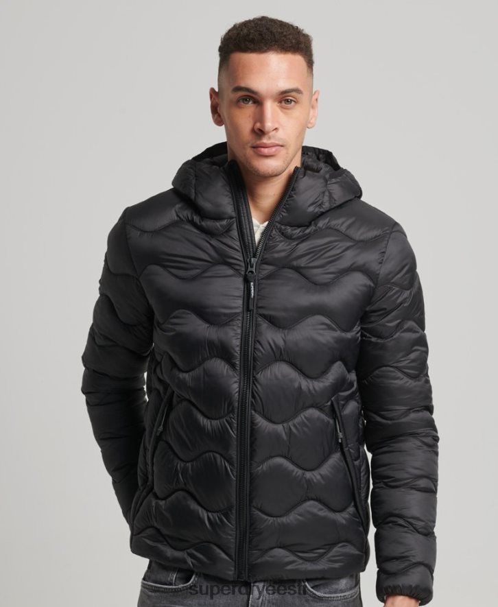 Superdry mehed kapuutsiga kerge polsterdatud mantel B2LT41001 Riietus must