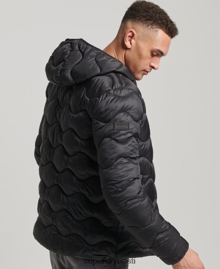 Superdry mehed kapuutsiga kerge polsterdatud mantel B2LT41001 Riietus must