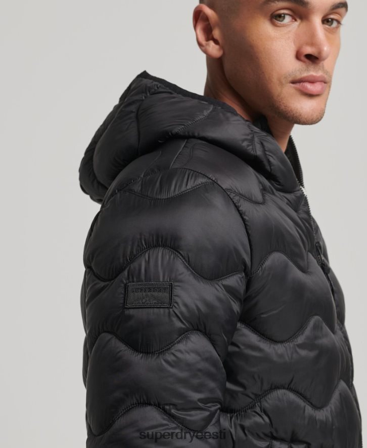 Superdry mehed kapuutsiga kerge polsterdatud mantel B2LT41001 Riietus must