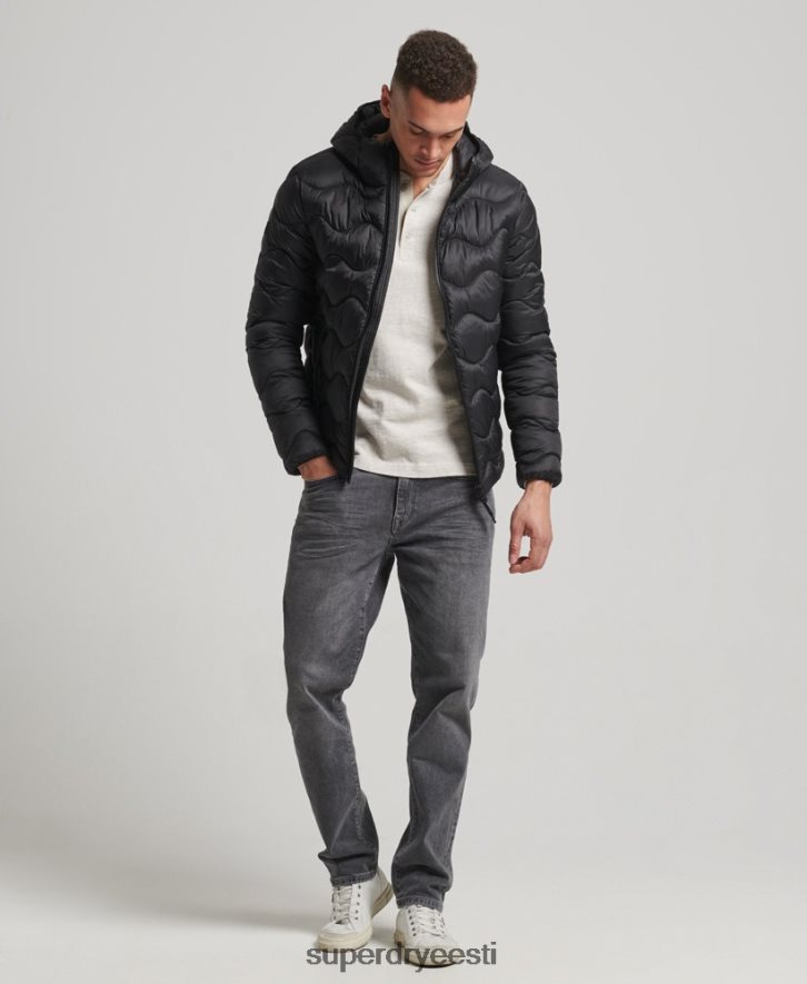 Superdry mehed kapuutsiga kerge polsterdatud mantel B2LT41001 Riietus must