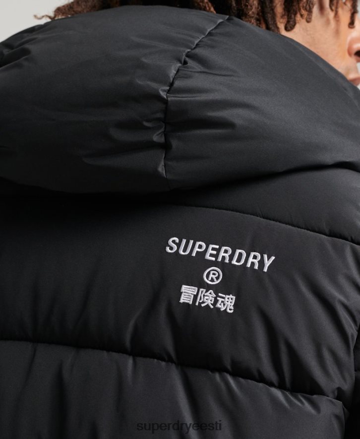 Superdry mehed logoga kapuutsiga õngejada mantel B2LT44481 Riietus must