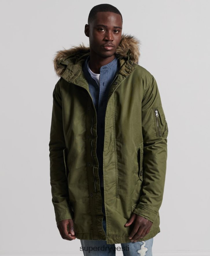 Superdry mehed service kunstkarusnahast ääristega parkmantel B2LT44493 Riietus khaki