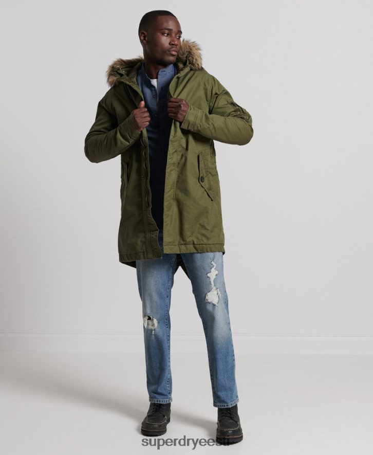 Superdry mehed service kunstkarusnahast ääristega parkmantel B2LT44493 Riietus khaki