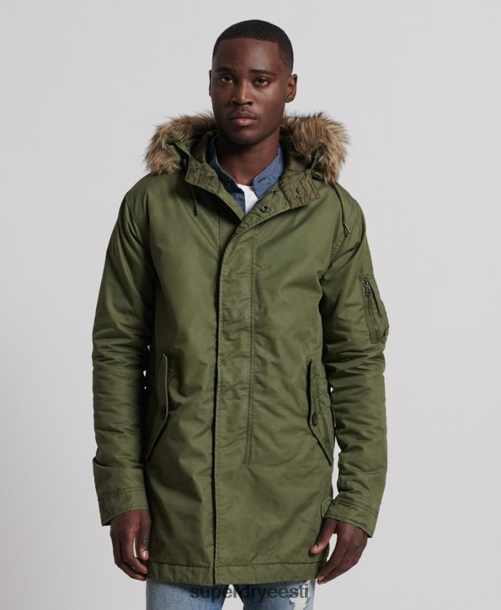 Superdry mehed service kunstkarusnahast ääristega parkmantel B2LT44493 Riietus khaki