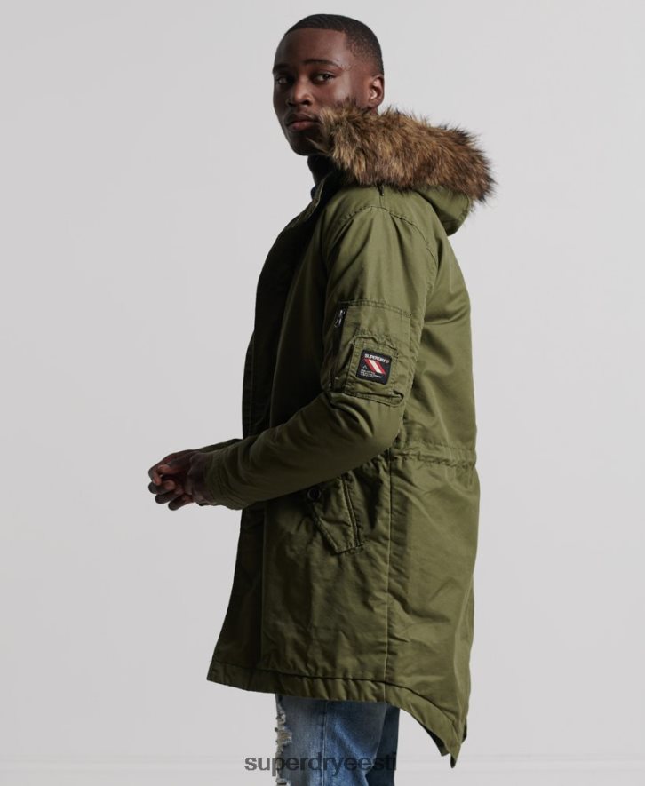 Superdry mehed service kunstkarusnahast ääristega parkmantel B2LT44493 Riietus khaki