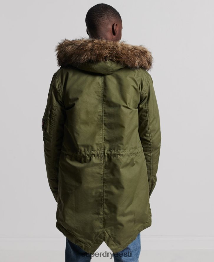 Superdry mehed service kunstkarusnahast ääristega parkmantel B2LT44493 Riietus khaki