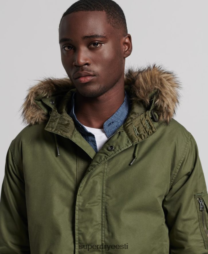 Superdry mehed service kunstkarusnahast ääristega parkmantel B2LT44493 Riietus khaki