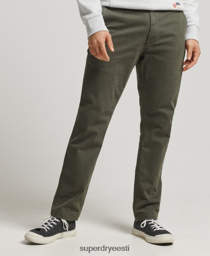 Superdry mehed ohvitseride õhukesed chino püksid B2LT46464 Riietus roheline