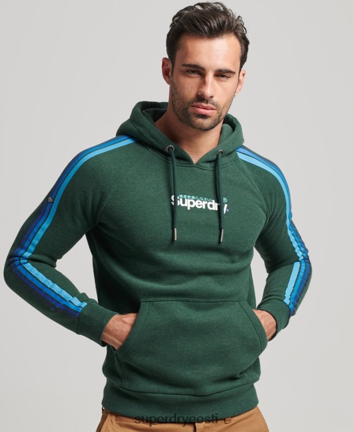 Superdry mehed cali varrukatega triibuline logoga hoodie B2LT4879 Riietus roheline