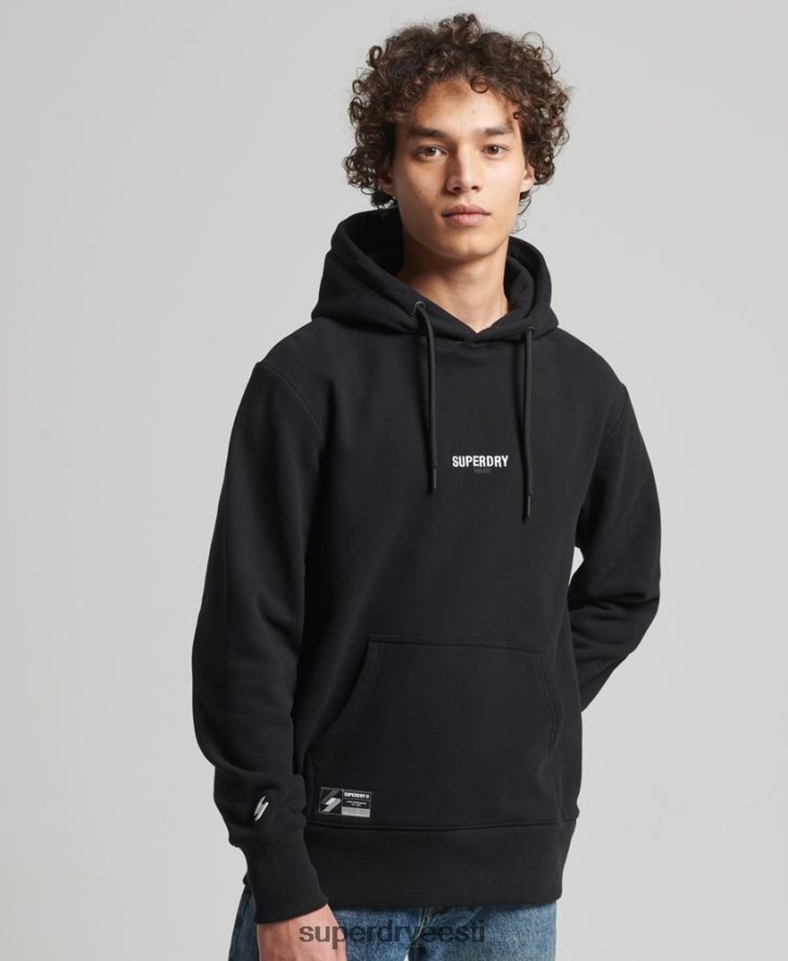 Superdry mehed tikandiga mikrologoga avar kapuuts B2LT45206 Riietus must