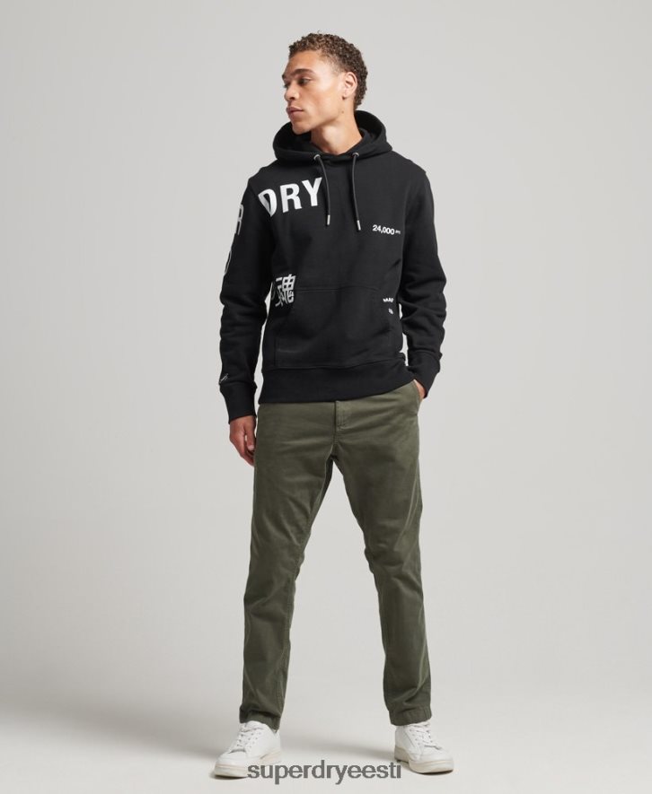 Superdry mehed virnastatud logoprindiga lahtine kapuuts B2LT45084 Riietus must