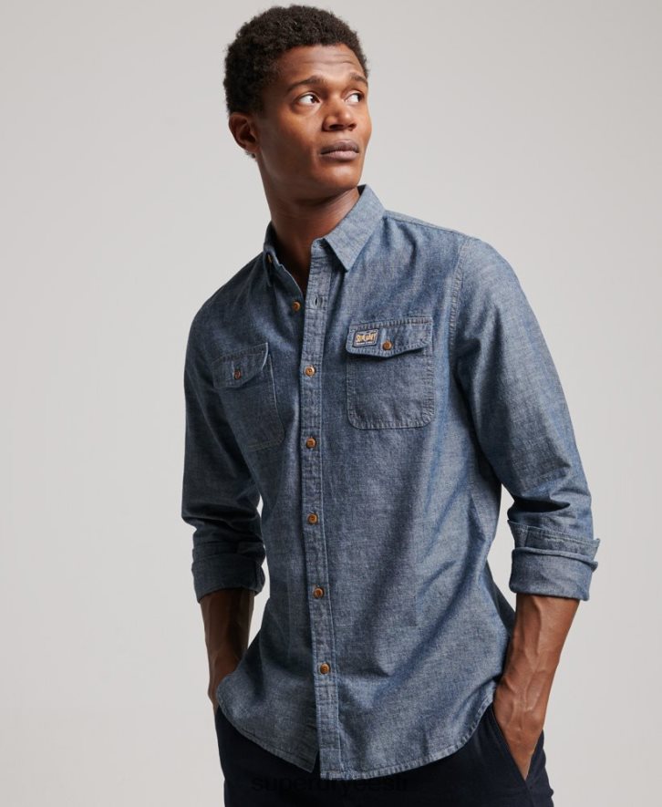 Superdry mehed chambray trailsmani särk B2LT484 Riietus sinine