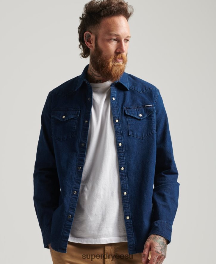 Superdry mehed lääne särgid B2LT4156 Riietus tumesinine