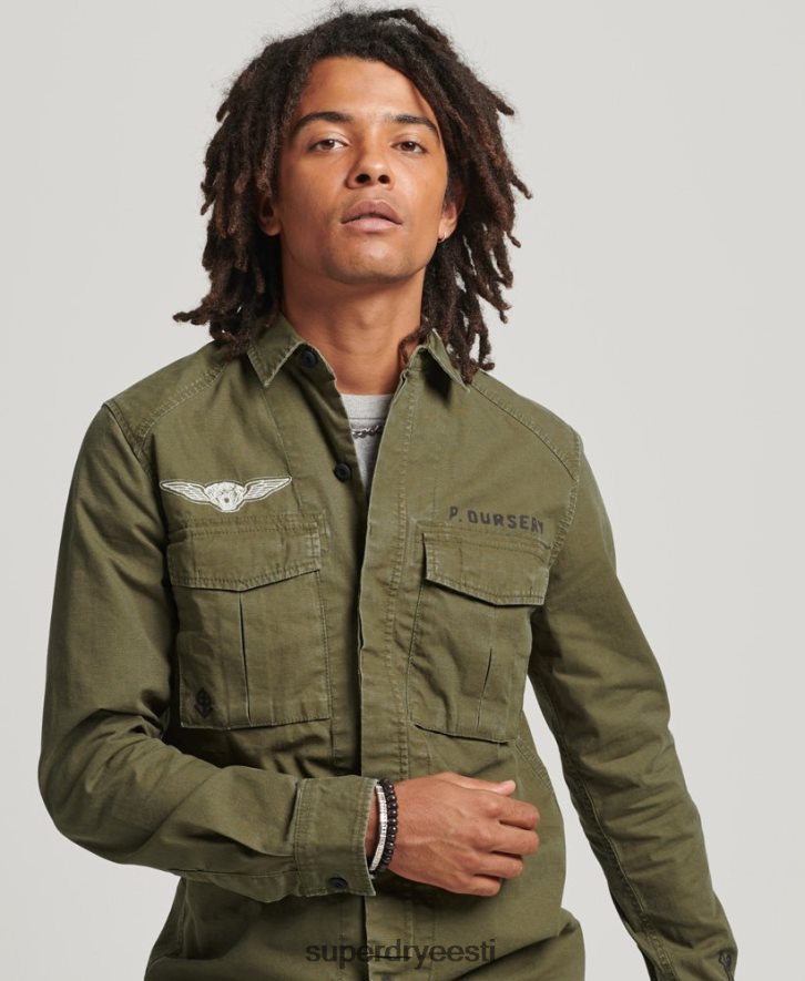 Superdry mehed lapitud sõjaväesärk B2LT4154 Riietus khaki