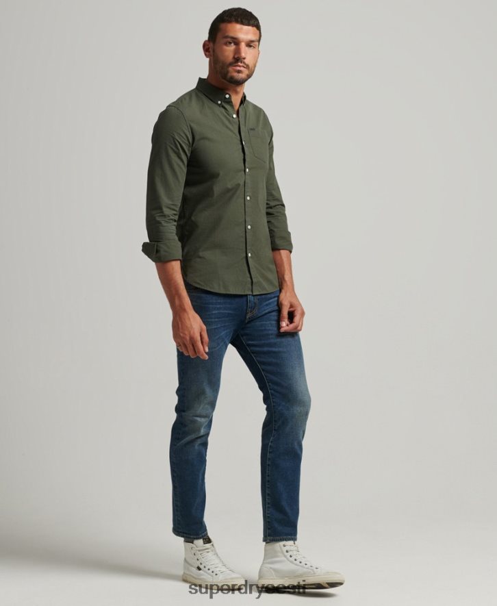 Superdry mehed puuvillane mikrokontrollsärk B2LT4231 Riietus roheline