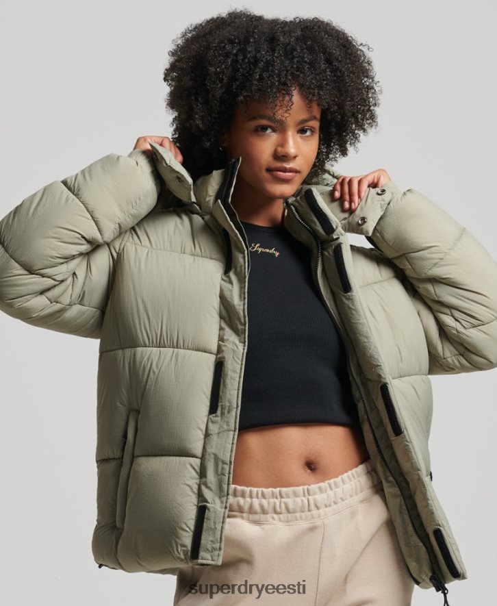 Superdry naised kapuutsiga ripstop puffjakk B2LT43574 Riietus roheline