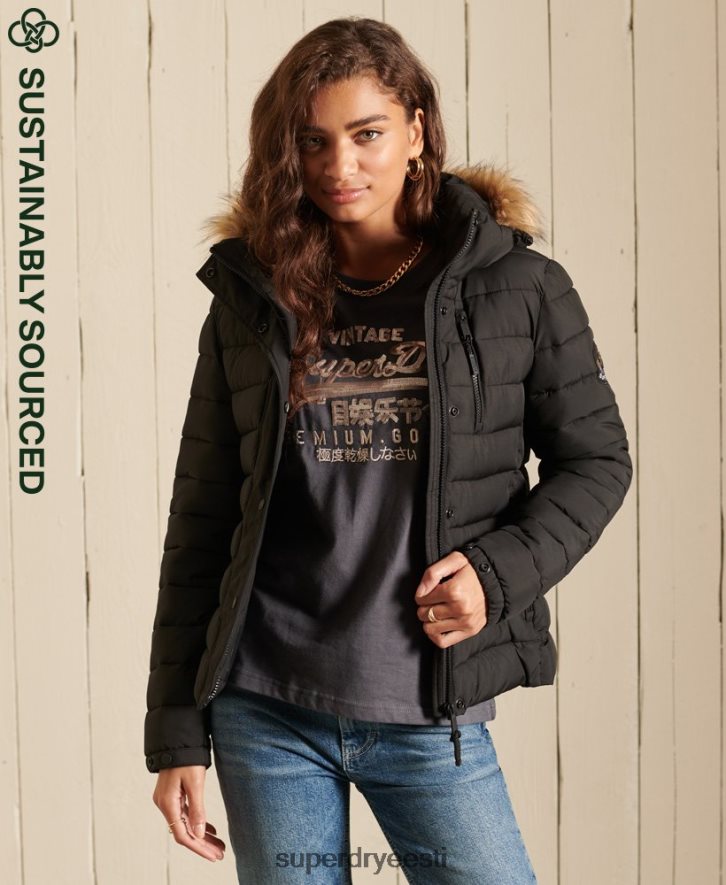 Superdry naised klassikaline kunstkarusnahast fuji jope B2LT43741 Riietus must