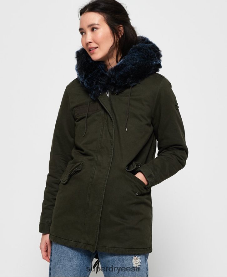 Superdry naised kullivärvi kunstkarusnahast parkjakk B2LT43862 Riietus khaki