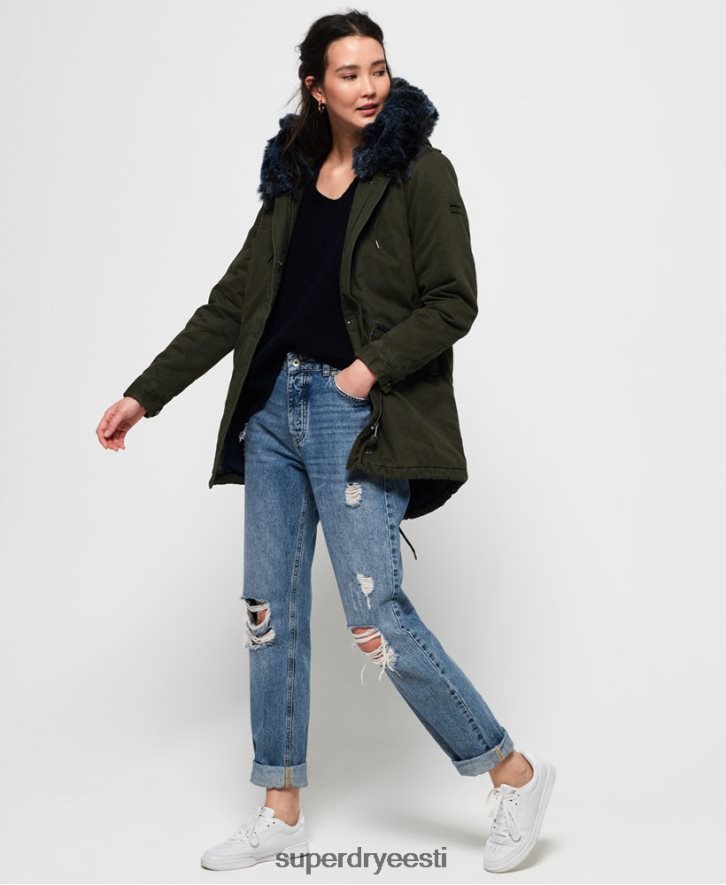 Superdry naised kullivärvi kunstkarusnahast parkjakk B2LT43862 Riietus khaki