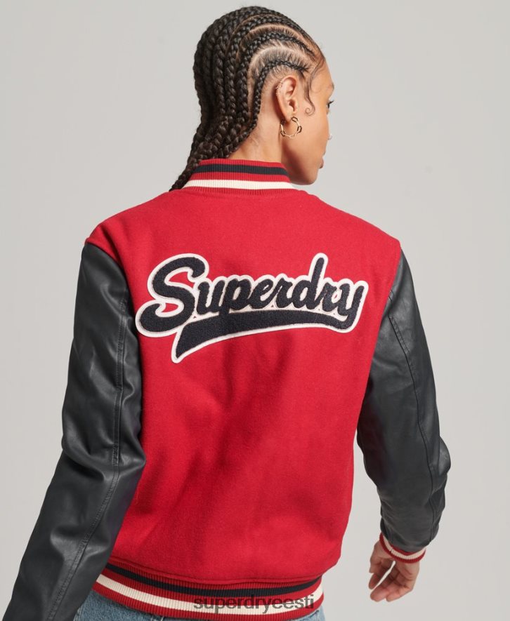 Superdry naised ülikooli lapitud bomber jope B2LT45471 Riietus punane