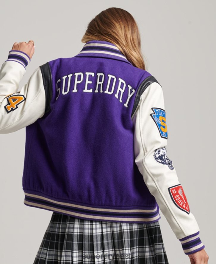 Superdry naised ülikoolivillane pu bomber jope B2LT45421 Riietus lilla