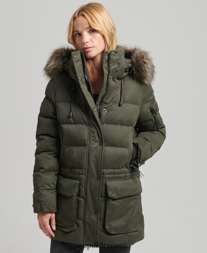 Superdry naised mikrokiust ekspeditsiooni parka jope B2LT43653 Riietus roheline