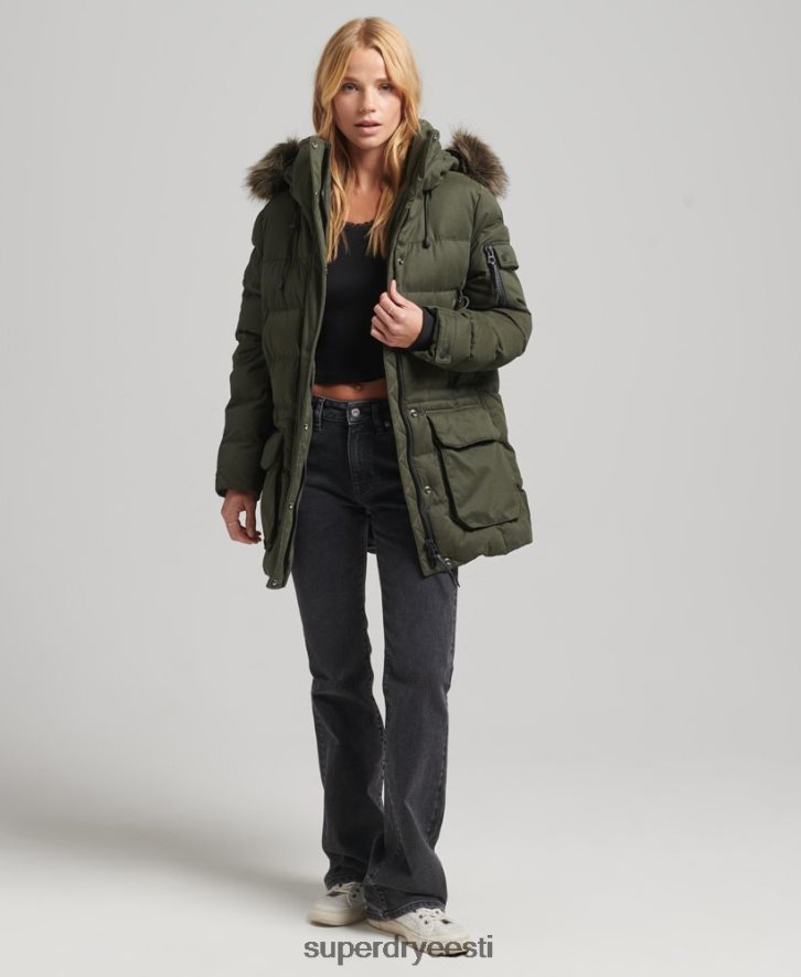 Superdry naised mikrokiust ekspeditsiooni parka jope B2LT43653 Riietus roheline