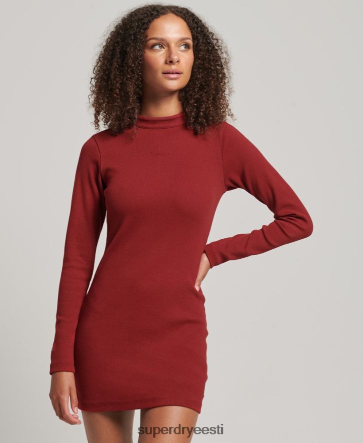 Superdry naised pikkade varrukatega ribiga bodycon minikleit B2LT46603 Riietus punane