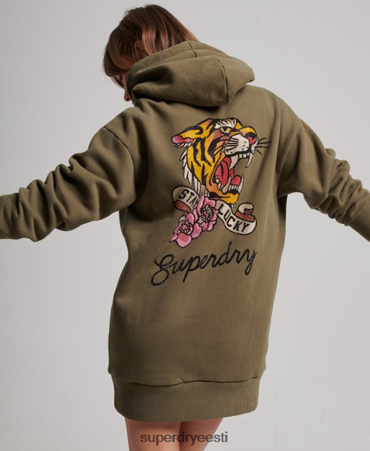 Superdry naised tätoveeringuga kapuutsiga higikleit B2LT42517 Riietus roheline