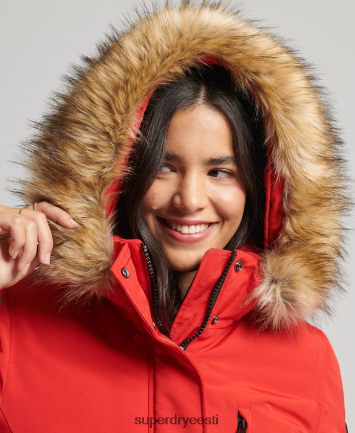 Superdry naised kapuutsiga everest kunstkarusnahast parkmantel B2LT43772 Riietus punane