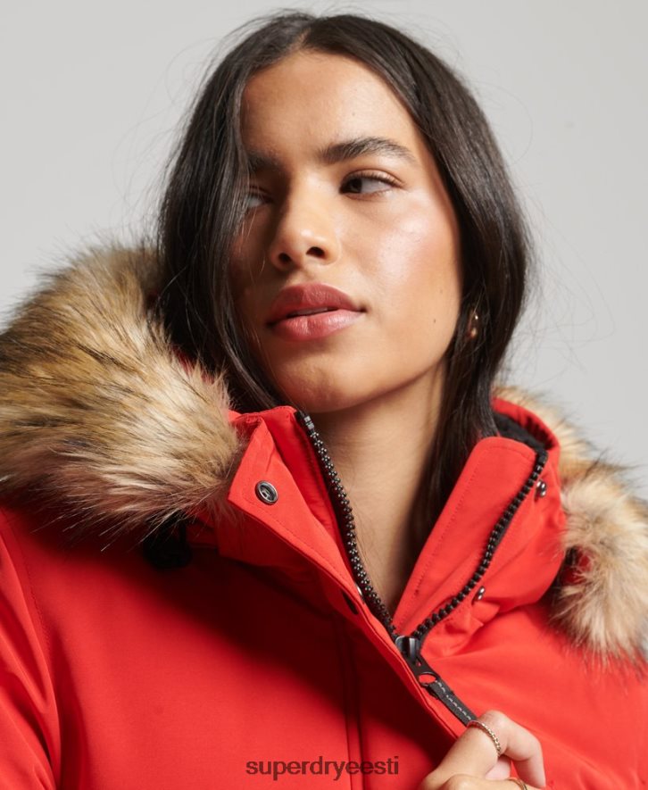 Superdry naised kapuutsiga everest kunstkarusnahast parkmantel B2LT43772 Riietus punane